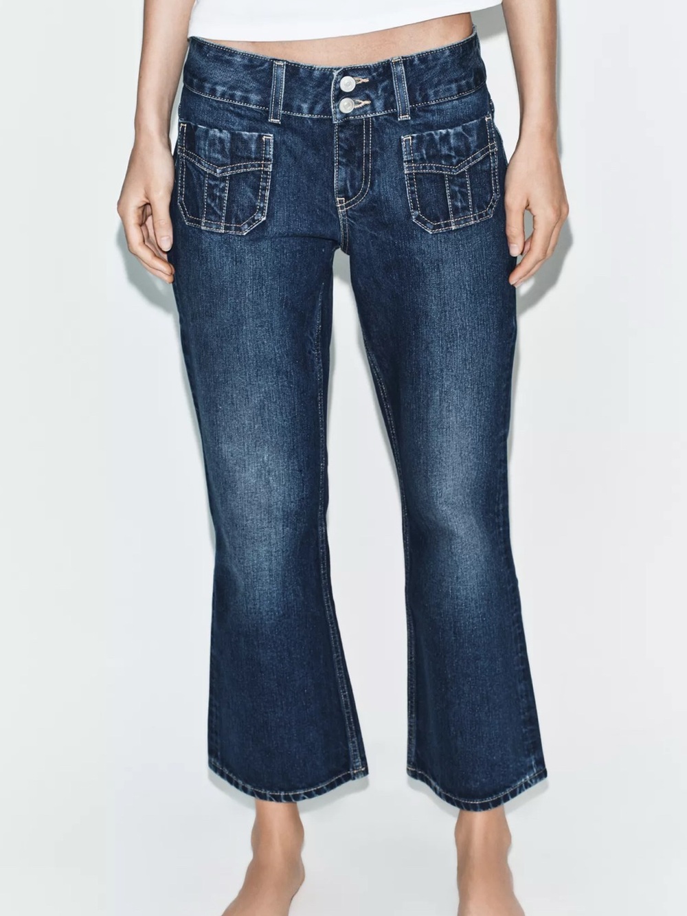 Zara Dark Blue Cropped Bootcut Jeans